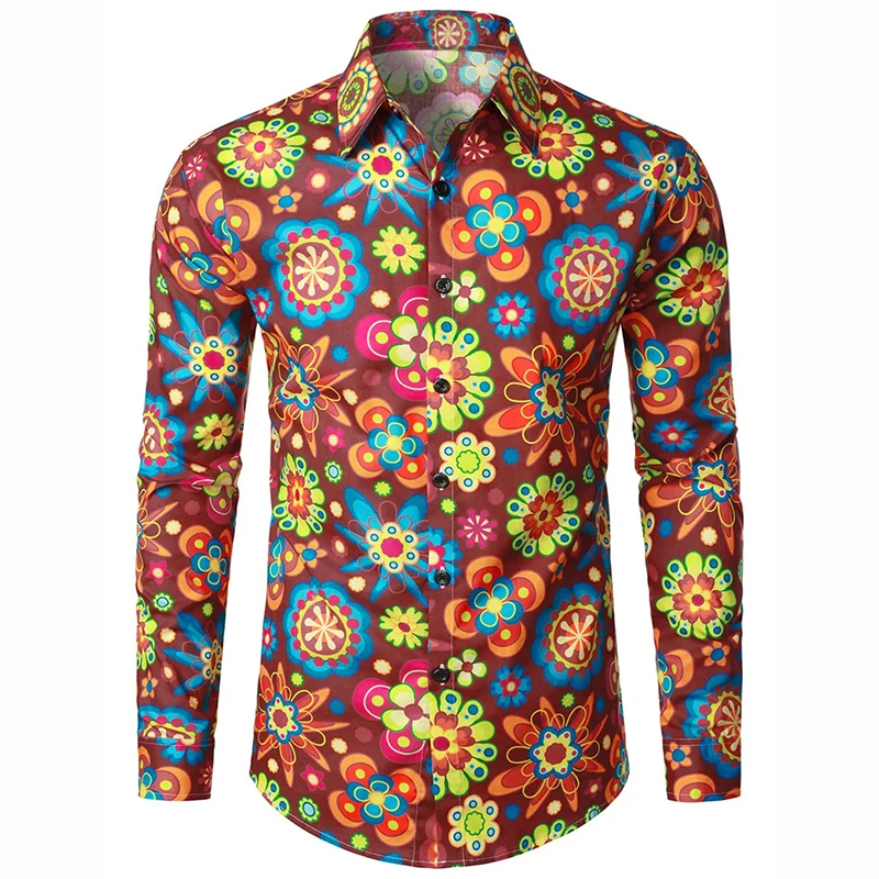 Holiday Bohemia Style Full Print Flowers Long Sleeve Shirt Men Clothes Elegant Formal Lapel Button Shirts Casual Fashion 2026