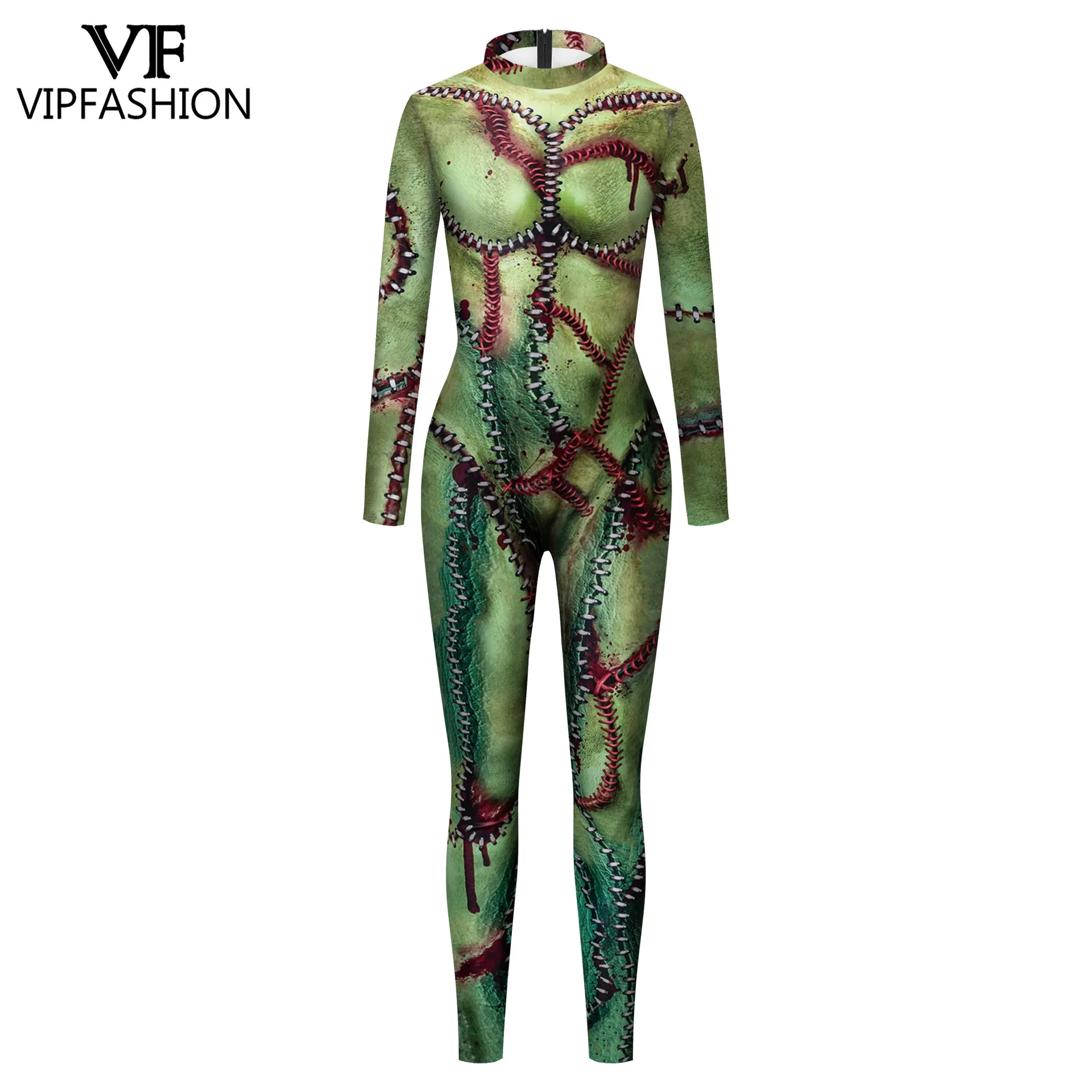 

VIP FASHION Green Mummy Body Print Halloween Costume Halloween Cosplay Jumpsuit Sexy Spandex Festival Party Catsuit Show Outfit