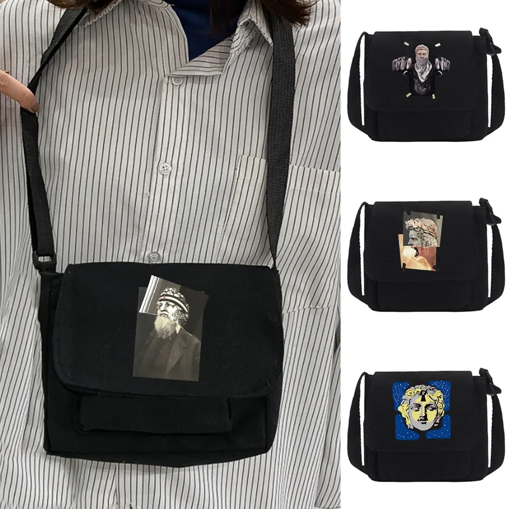 Women Travel Organizer Sculpture Print Handbag Canvas Messenger Bag Simple Youth Shoulder Crossbody Case All-match Postman Bags