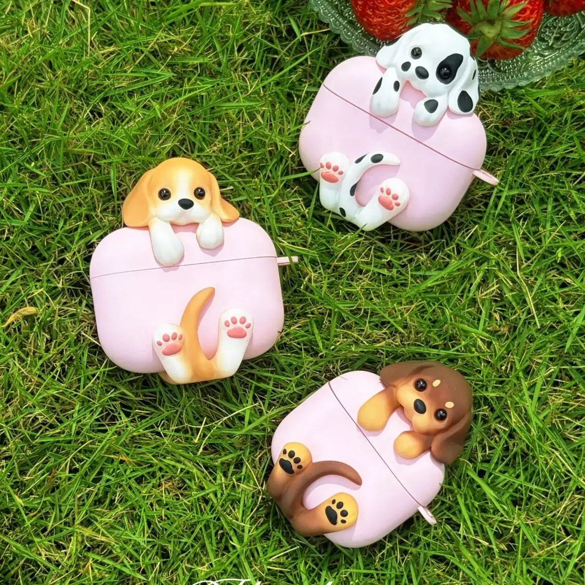 

Huggy Puppy AirPods Case Cover | Dachshund Beagle Dalmatian Creative Earphone Case for Apple AirPods, Pink/White