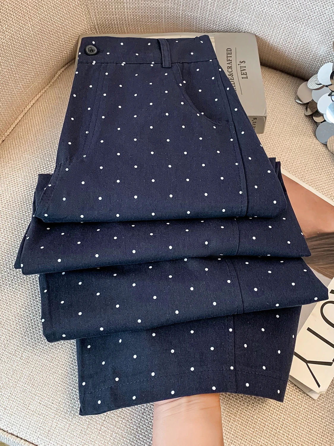 

High Waist Wide Leg Pants Polka Dot Straight Cut Casual Spring Faion plus Size Women's Clothing Vintage Sle Casual Pants