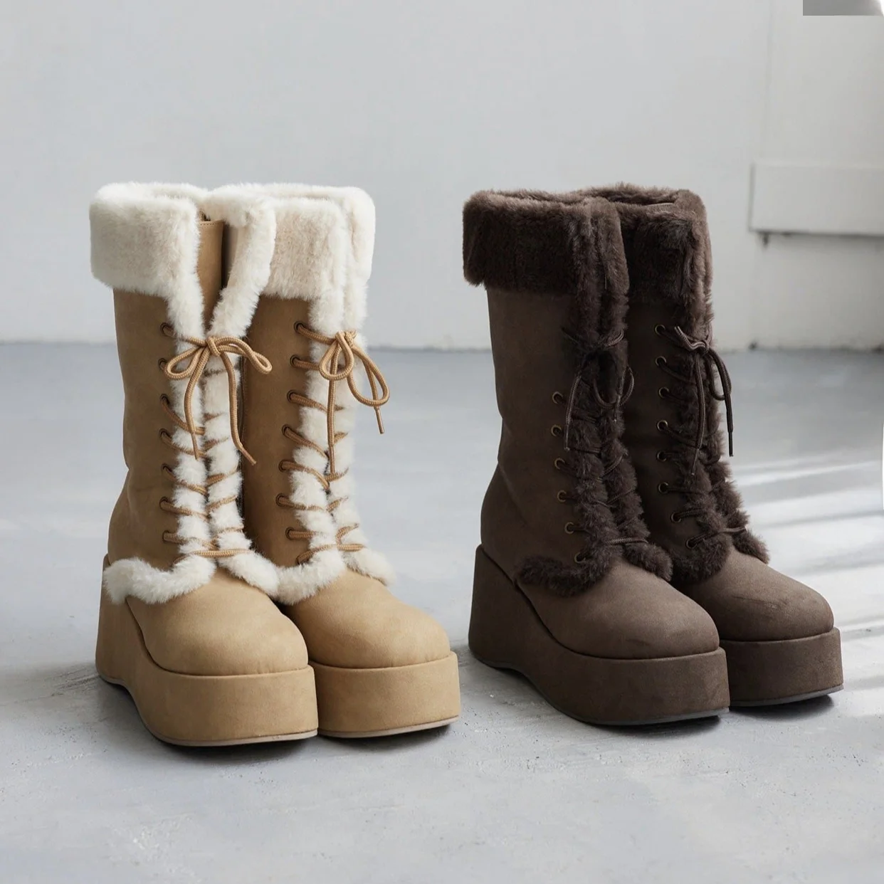 

Милые теплые ботинки до середины икры на меховой подкладке Biubiu Thi Bot, корейские непромокаемые зимние ботинки на платформе