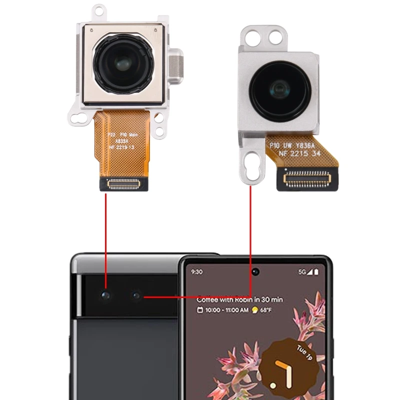 الكاميرات الأمامية والخلفية لجوجل بكسل 7 ، هاتف 5G ، رئيسي ، ظهر عريض ، إصلاح الكاميرا التي تواجه ، قطع غيار