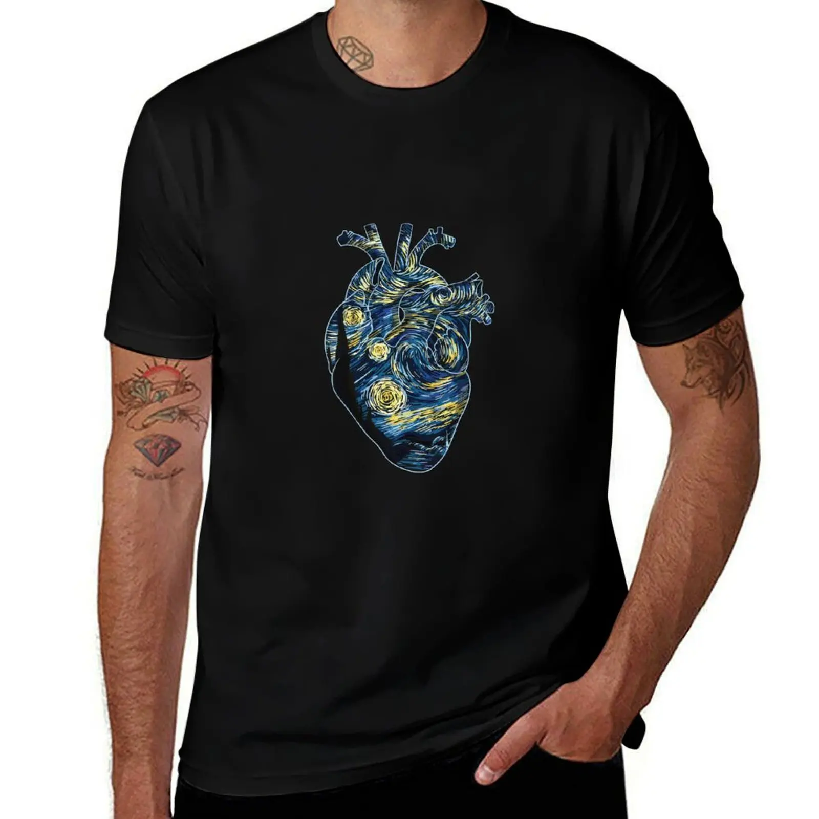 Anatomical Heart in Style of Van Gogh Stary Night T-Shirt luxury designer graphic t shirts Men's clothing