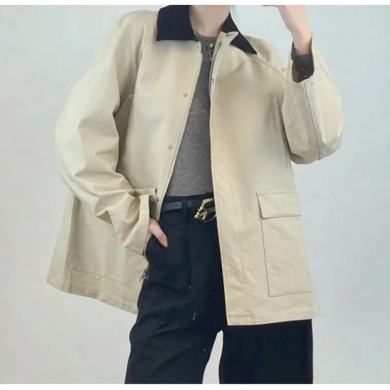 

Nordic niche designer TT women's spliced corduroy collar loose lazy style jacket jacket