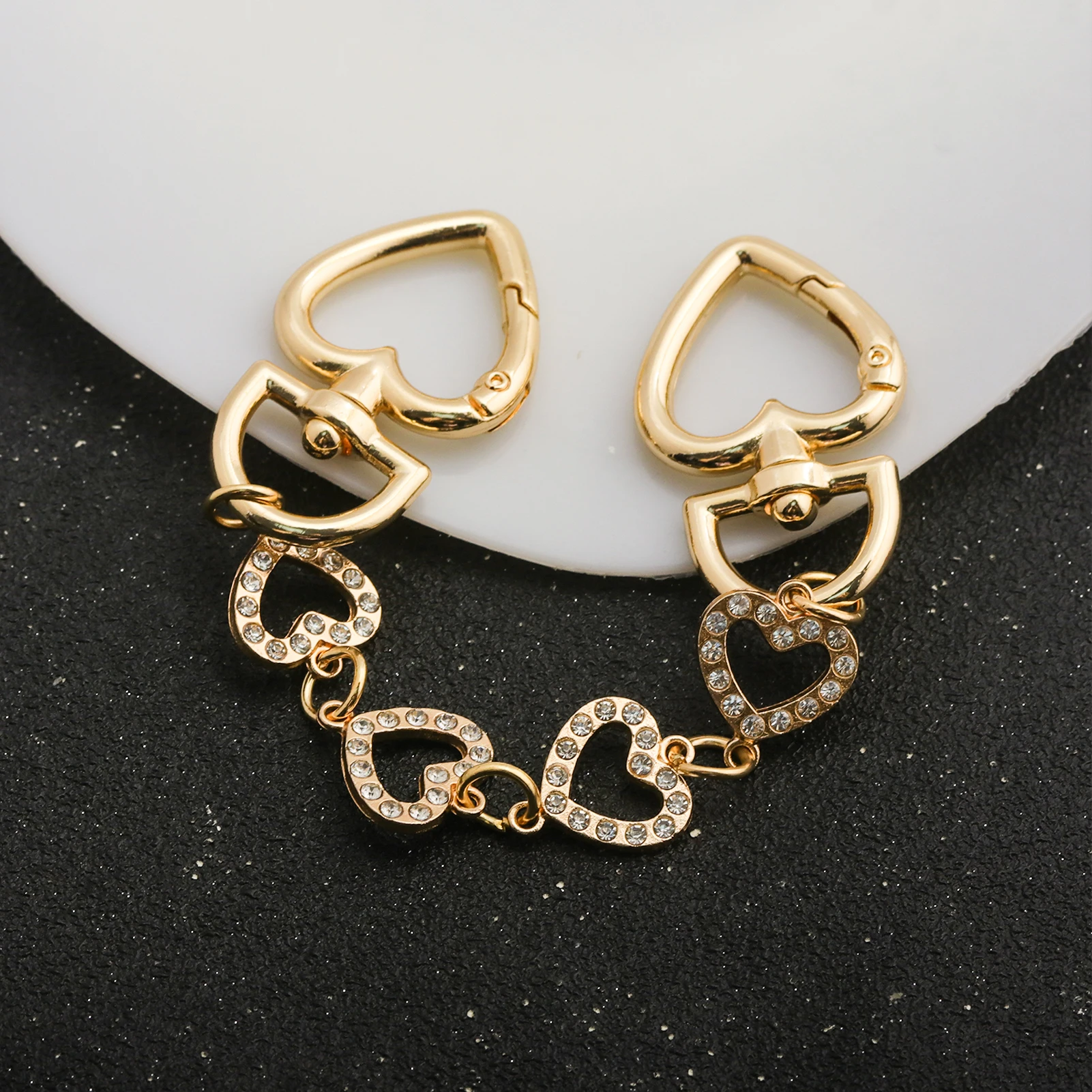 Trendy Y2K Rhinestone Heart Bag Extender Chain Double Heart Buckle Purse Strap Extension Women Handbag Decor Accessories