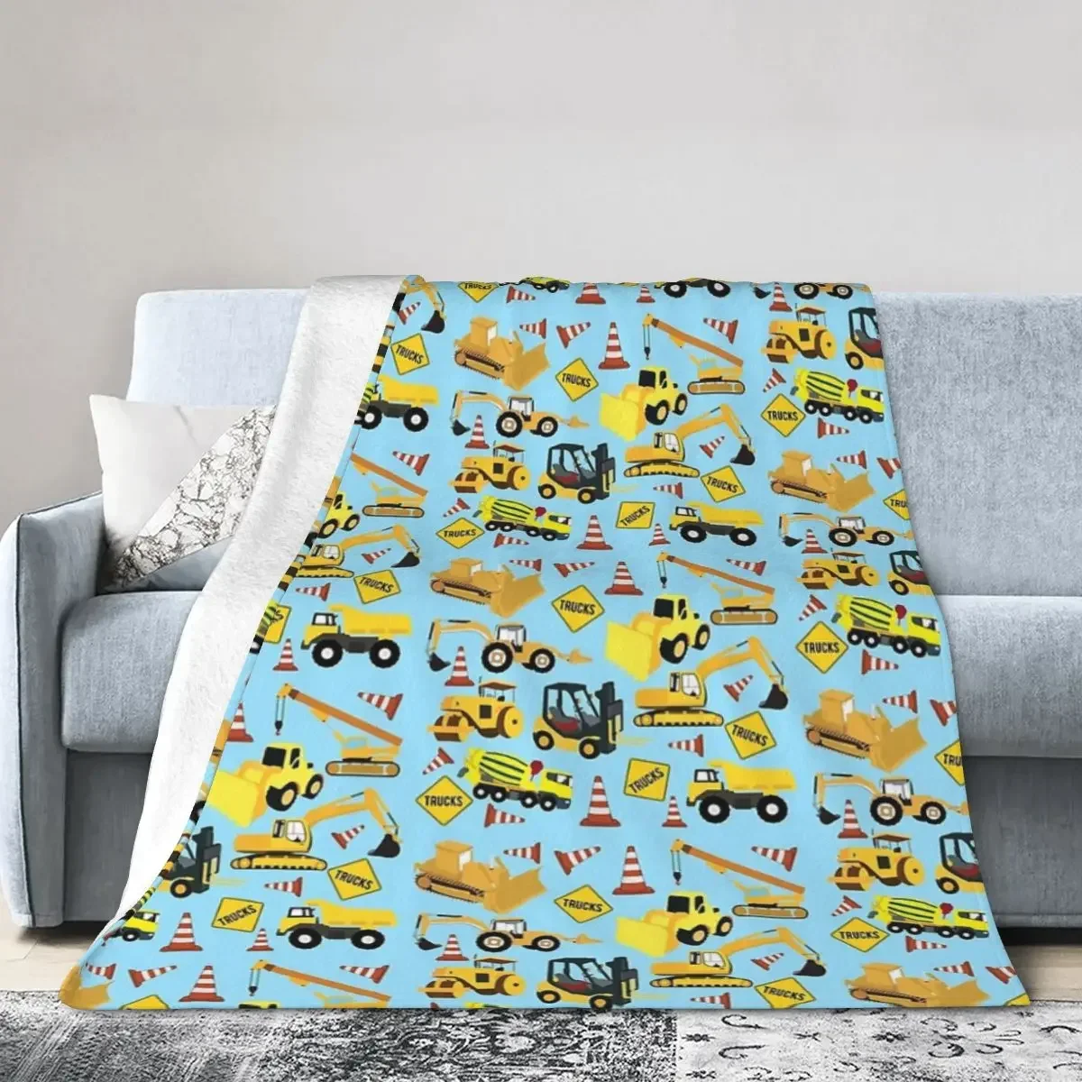 Construction Trucks Vehicles Pattern Blanket Soft Warm Flannel Throw Blanket Cover for Bed Living room Picnic Travel Home Couch