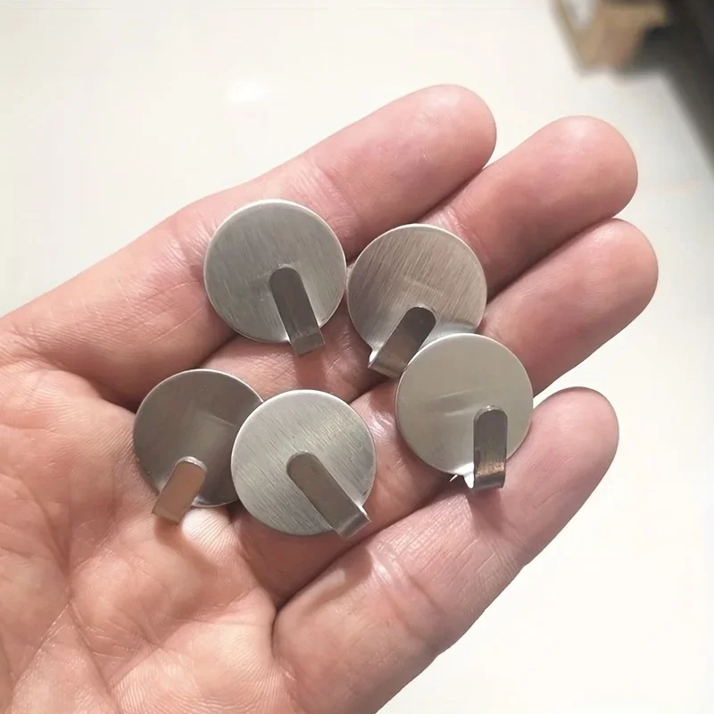5pcs No-Drill Stainless Steel Adhesive Hooks, Mini Round Metal Hooks for Hanging & Storage