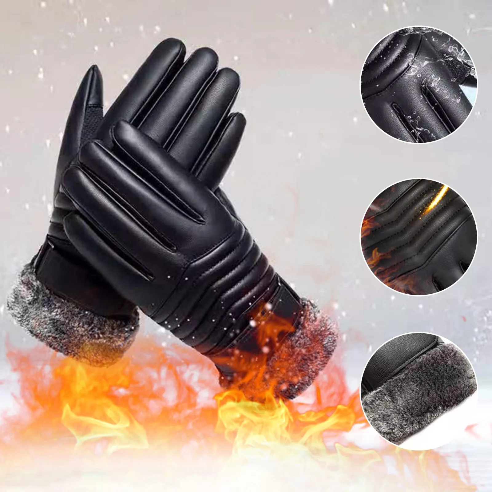 Mannen Handschoenen Zwart Winter Mittens Warm Houden Touch Screen Winddicht Rijden Guantes Mannelijke Herfst Winter Pu Lederen Handschoenen Pluche