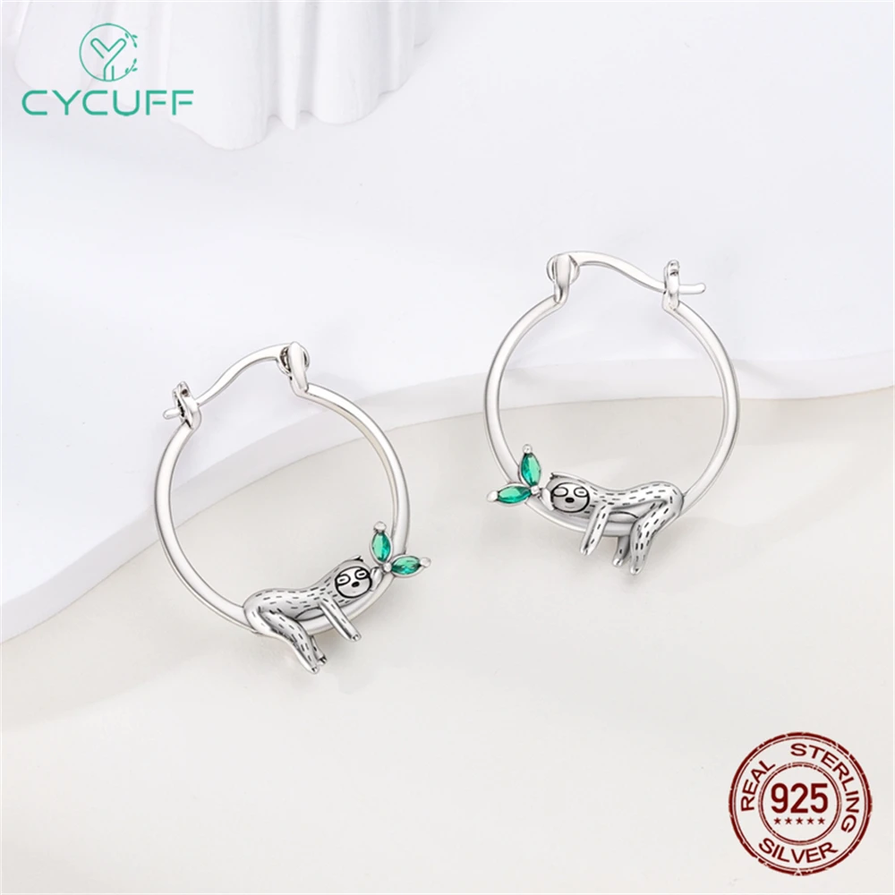 36 Style Real 925 Sterling Silver Sloth Hoop Earrings Animal Cat Snake Earrings For Women Wedding Gift Fine Jewelry Dragonfly