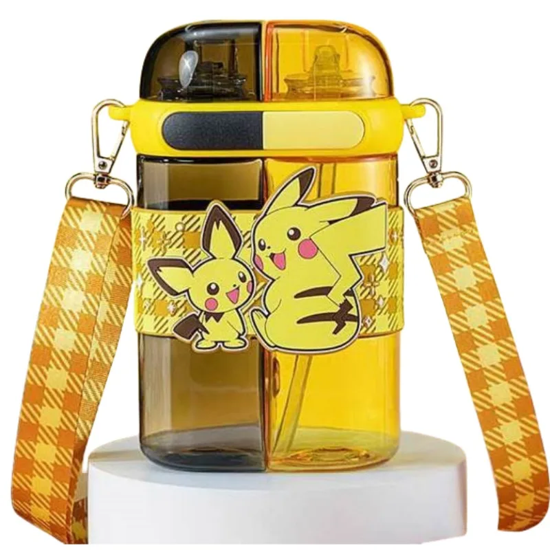 Pokemon Water Cups Kettles Summer Kids Straws Bottles Double Drink Cups Separate Compartments Student Portable Water Bottles