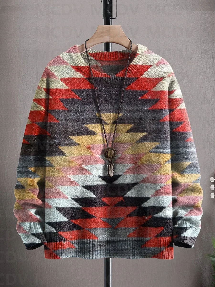 Vintage Pattern Print Knit Pullover Sweater Women For Men Sweater