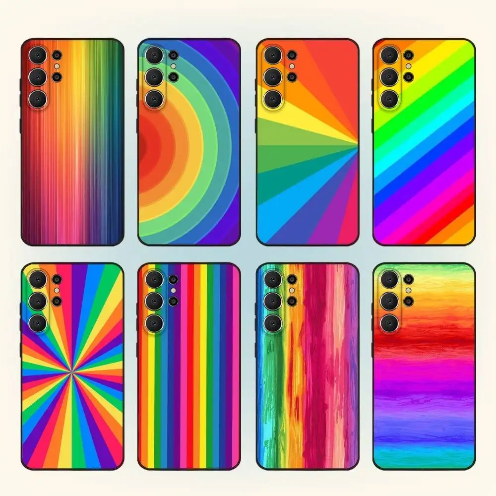 C-Colorful R-Rainbow Stripe  Phone Case For Samsung S25,24,23,22,30,21,10,9,Ultra,Plus,Lite,FE Black Soft Case