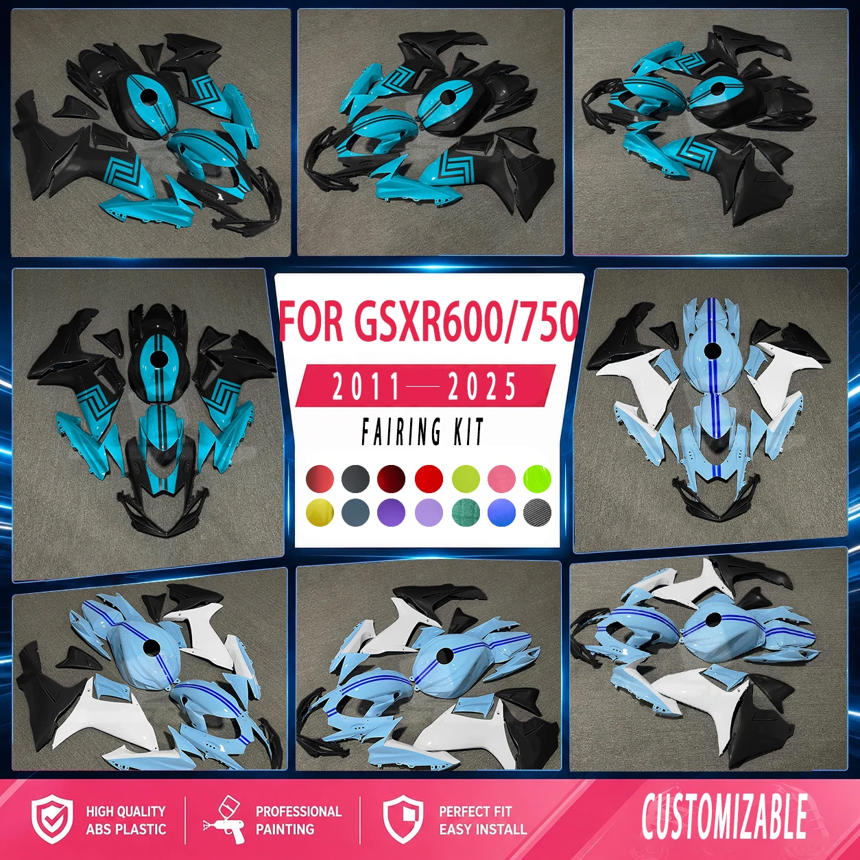 For GSXR750 600 2011-2025 ABS Plastic Fairing Kit GSXR600 750 11-25 Motorcycle Cowling Injection Bodywork Fairings