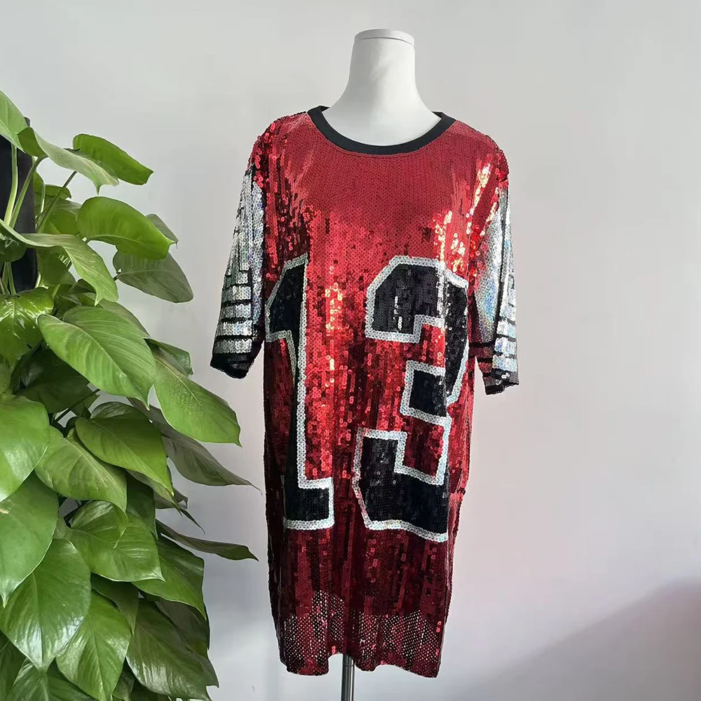 Greek Fashion Red Black White Number 13 Sequin shining hip hop Sorority Sequin shirts coat