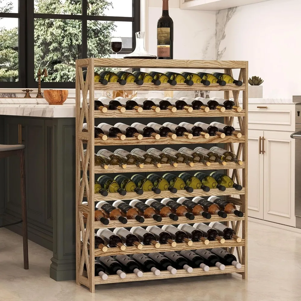 

Стойка для вина из натурального дерева Отдельно стоящий пол, решение для хранения вина X-образной рамы для дома и кухни, элегантная деревянная витрина для вина