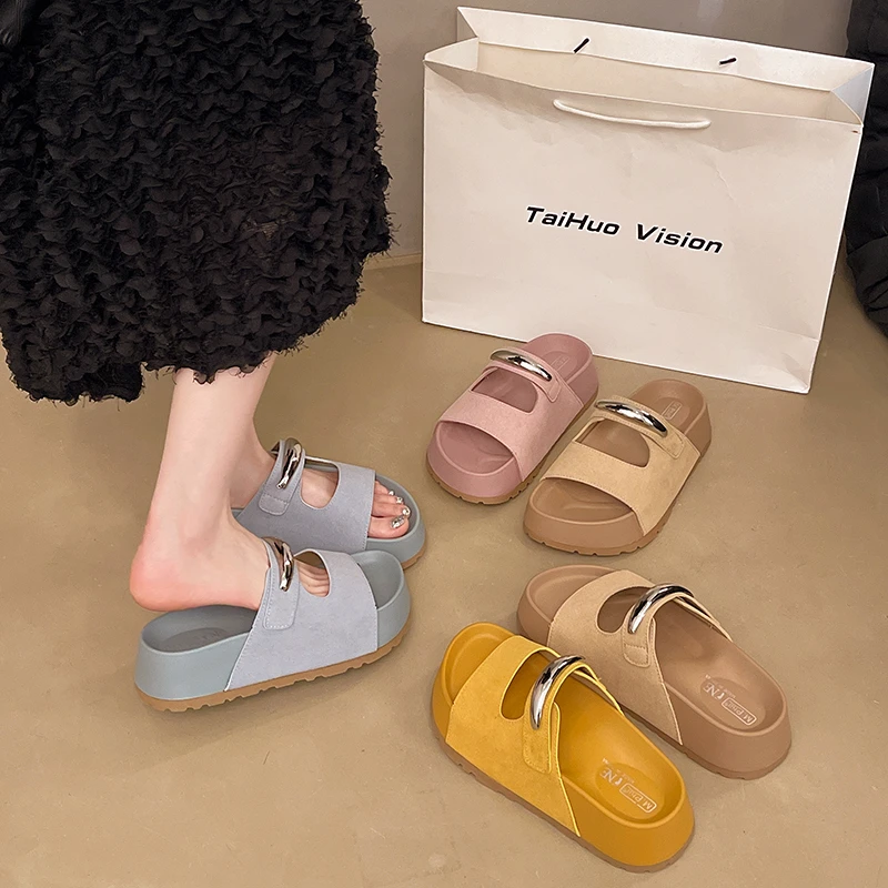 スリッパ女性の夏の靴スライド頁岩女性ビーチプラットフォームパントフルゴムサボソフト-2025-カジュアルレジャー靴女性-2025-s