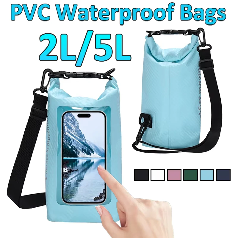 

Сухая сумка 2л/5л, водонепроницаемые сумки с сенсорным экраном, рюкзак для плавания, сумки для хранения на открытом воздухе для треккинга, дрифта, серфинга, кемпинга, спортивные сумки