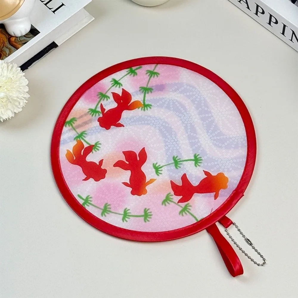 Portable Japanese Style Folding Fan Flower Pattern Mini Size Handheld Fan Nylon Colorful Round Decorative Fan