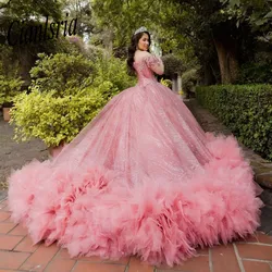 Pink Quinceanera Dresses  Beading Sequined Appliques Sweetheart Luxury Sweet Princess Ball Gown Vestidos De 15 Quinceañera