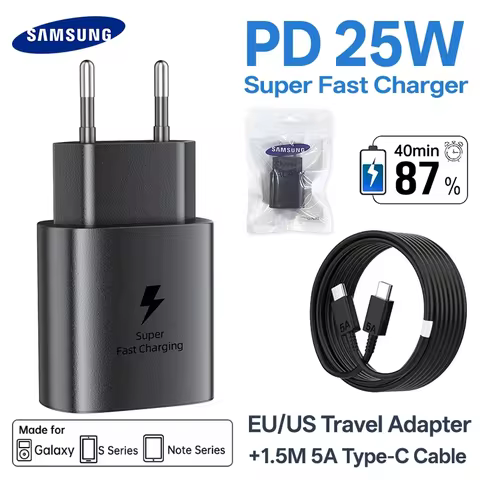 Original Samsung 25w Super Fast Charger EU US Adapter PD Type C Galaxy Z Fold Z Flip 7 S25 Edge S25 S24 S23 S22 A56 A36 A26 A05s
