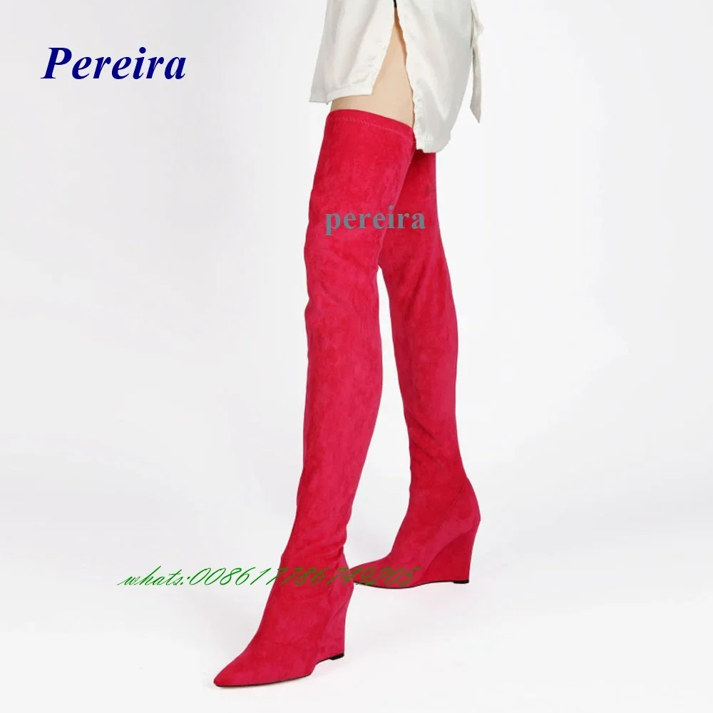 

Thigh High Stretch Boots Wedges Suede High Heel Pointed Toe Long Boots New Arrival Fashion Women Shoes Winter Sexy Boots 2025