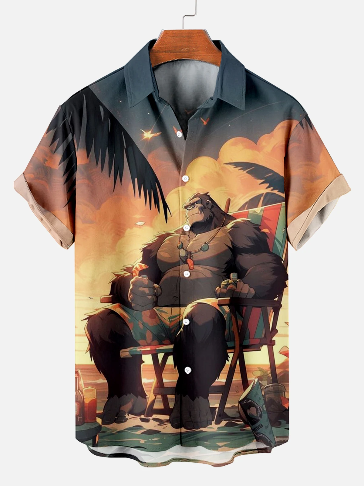 Camiseta havaiana vintage masculina monstro gorila, estampada em 3D, camiseta grande solta de manga curta para menino, verão