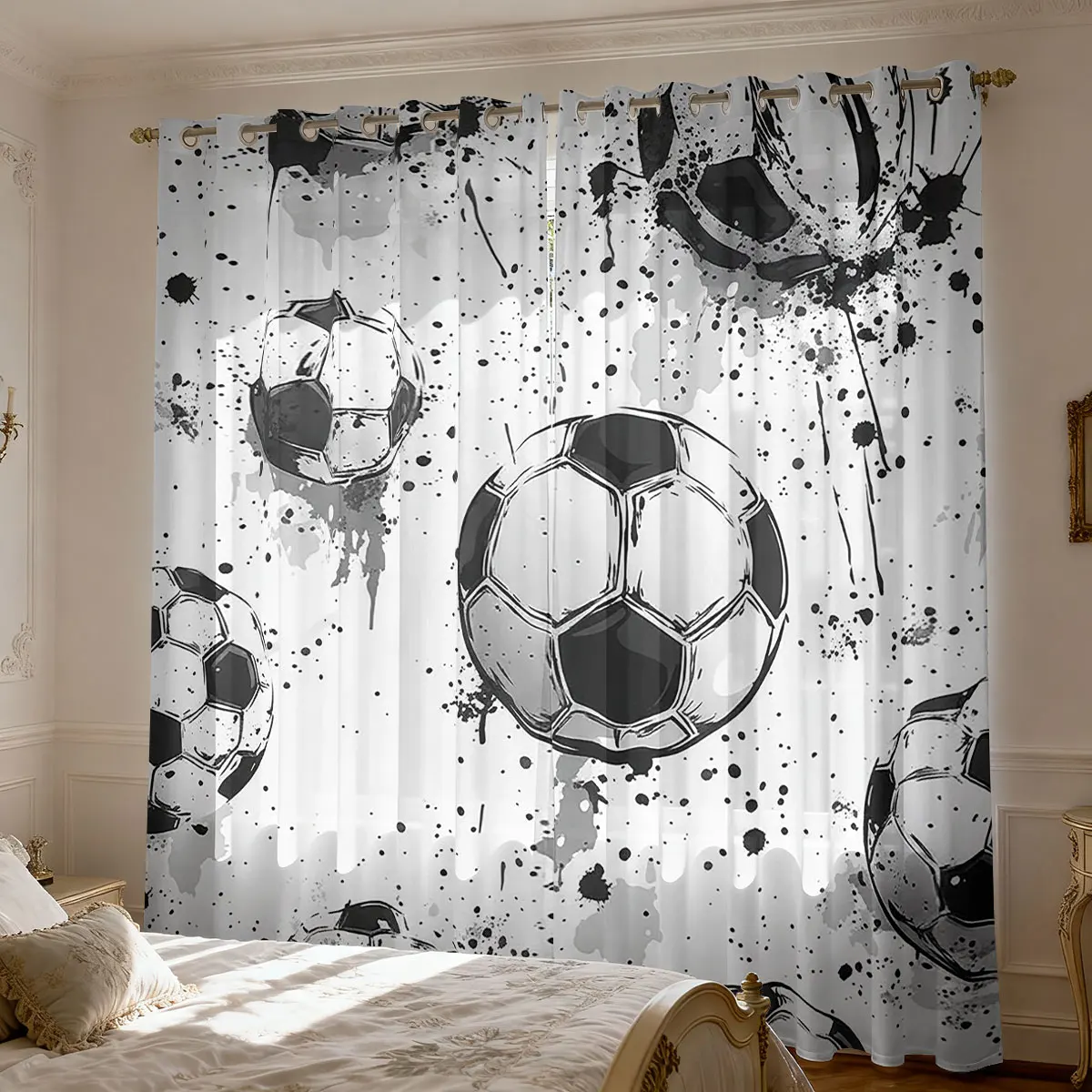 2pc Football and Sports Print Curtain 90gsm Bedroom and Living Room Decoration Multiple Sizes Easy To Install
