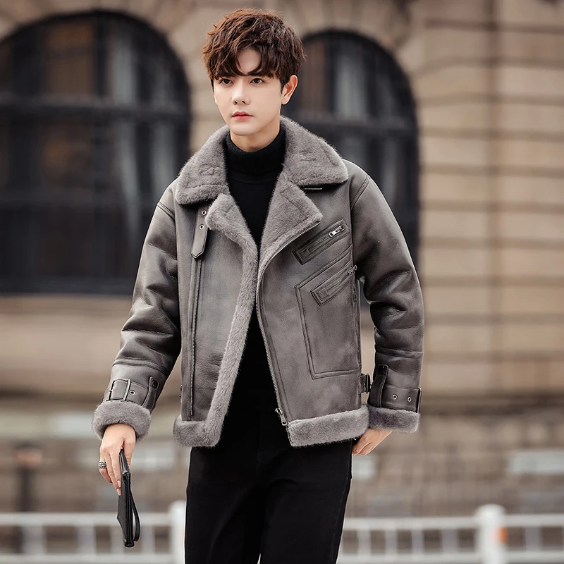 LUZHEN Winter Plush Thickened Imitation Fur Patchwork Leather Jacket Men's Original Casual Fashion Handsome Niche Design LZ6933