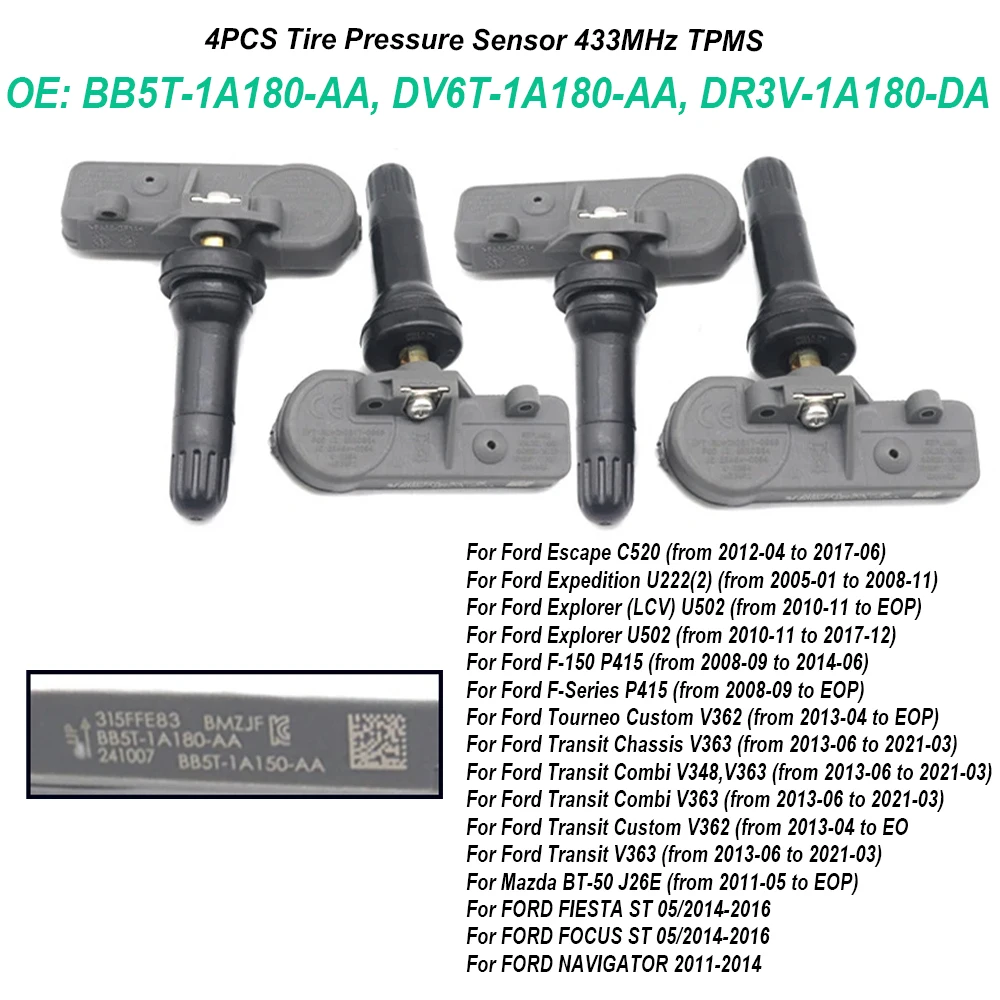 

BB5T-1A180-AA DV6T-1A180-AA DR3V-1A180-DA Датчик давления в шинах 433 МГц TPMS для F ord Escape Explorer F-150 NAVIGATOR