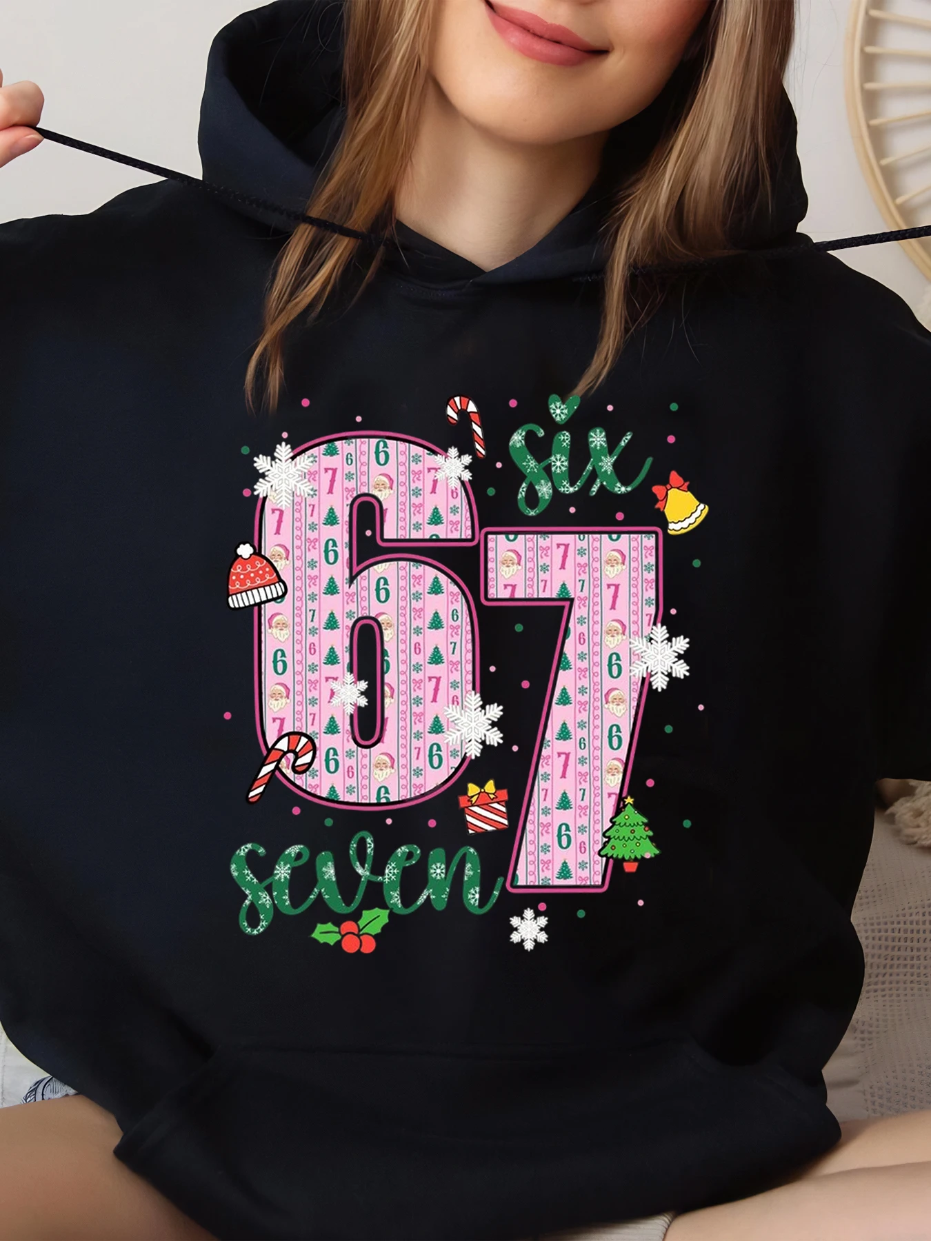 

Рождественская толстовка с принтом 67, шесть семи, праздничная одежда для вечеринок, черная, большой размер