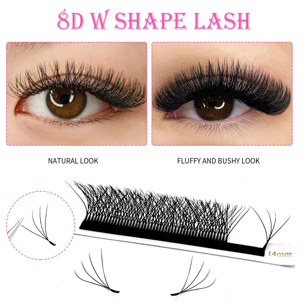 LAKANAKU Lashes 8D W Shape Lashes Extensions 8D W Premade Volume Fans High Quality False Eyelashes Supplies Natural Extensions