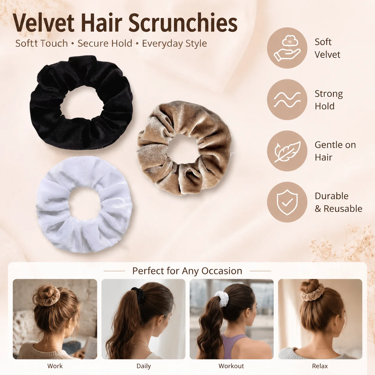Korean Velvet Scrunchies with  - Hair Tie Velvet recension och pris