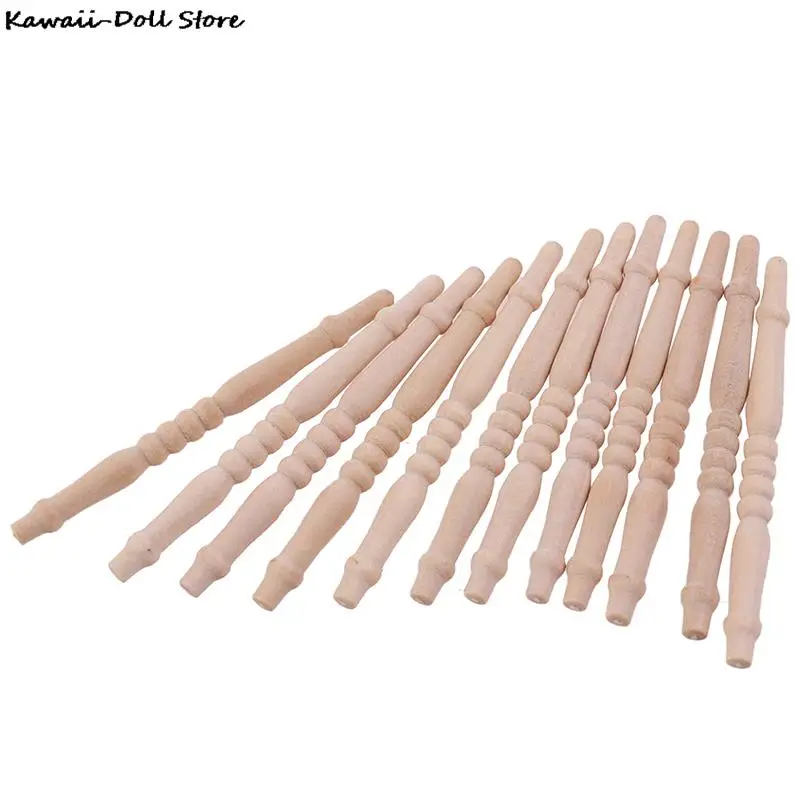 4/12Pcs DIY 6cm Spindles Balusters Wooden Dollhouse Miniature 1/12 Scale Stair Railing Furniture Toys