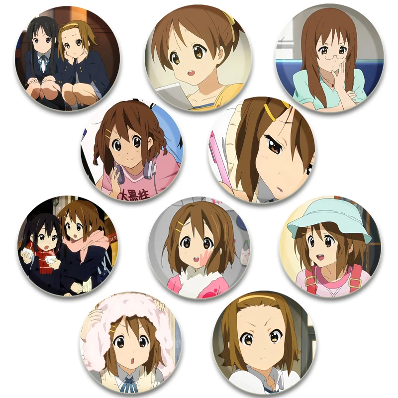 K-ON！ HD Print Brooch Anime Badge Cartoon Figure Tainaka Ritsu Hirasawa Yui Akiyama Mio Round Display Pins Jewelry Accessories