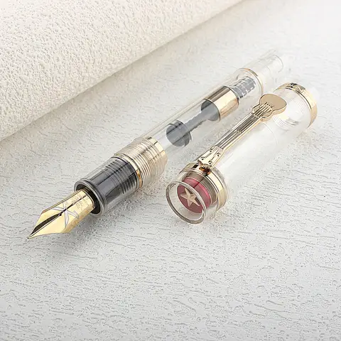 Jinhao 1935 만년필 럭셔리 기타 클립 F/M 펜촉 투명 흰색 수지 쓰기 잉크 펜 사무실 학교 용품 선물 펜