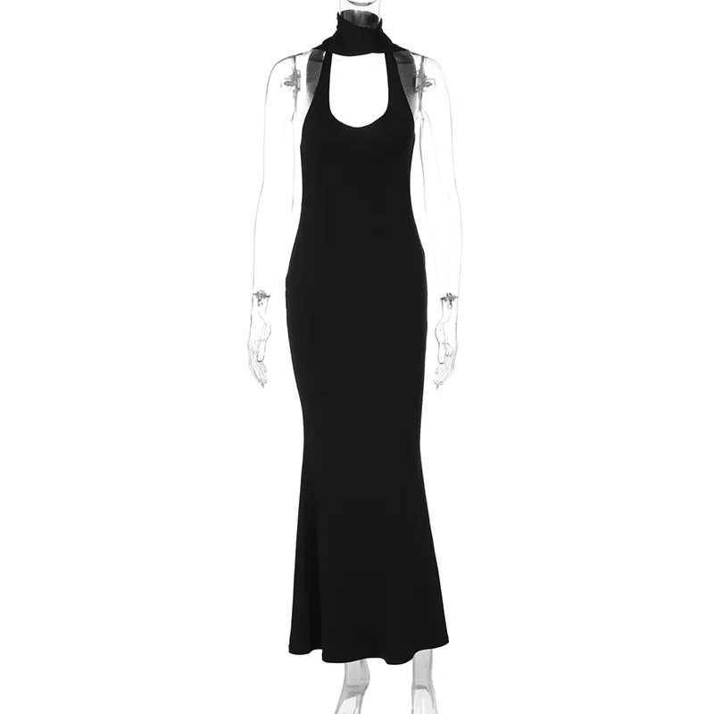 Tornova Halter Ribbon Backless Dress For Women Sexy Plunge Evening Party Maxi Dress Elegant Sleeveless Bodycon Dress Female New