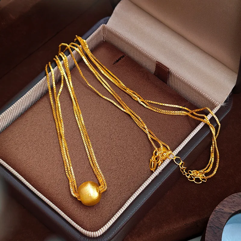 Elegant Luxury 100% Real 24K Gold Brushed Wish Ball Triple Strand Necklace for Women Minimalist Choker Design