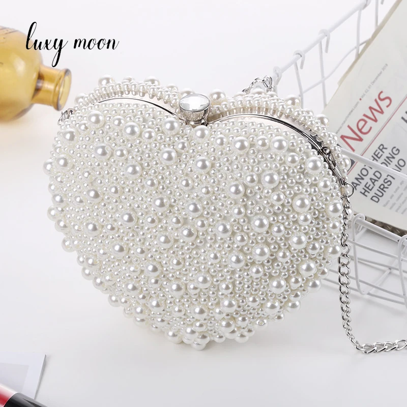 

Pearl Clutch Bag Woman Heart Shape Luxury Designer Handbag Chain Shoulder Evening Bags Fashion Women's Clutch Bag Wedding Z164