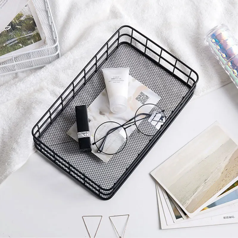 Simple Style Metal Wire Storage Basket Office Desktop Sundries Makeup Brushes Holder Cosmetics Organizer Kitchen Organizer