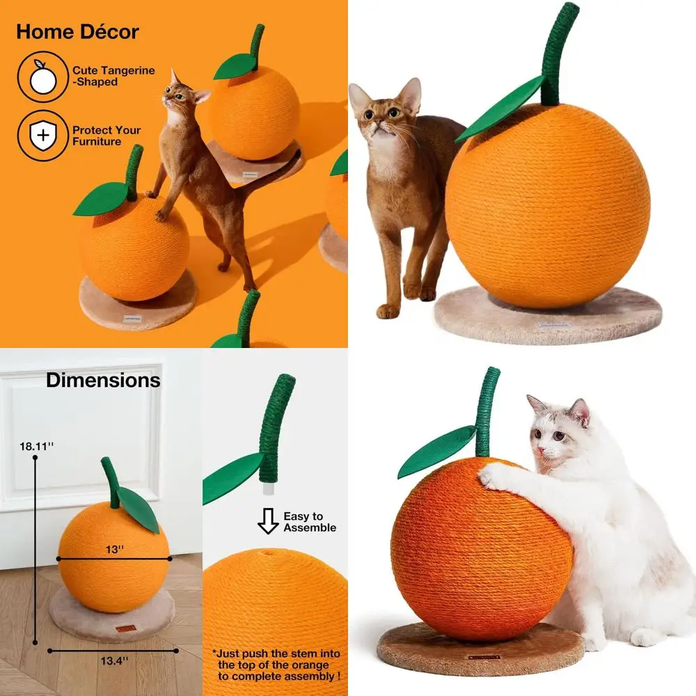 

Vertical Jute Rope Cat Scratching Post, Orange Scratcher for Indoor Cats & Kittens, with Scratching Ball