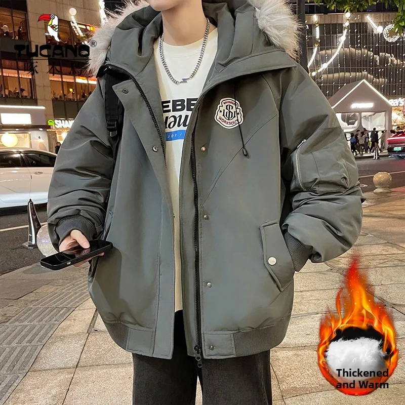 

Зимняя утепленная парка TUCANO с капюшоном, мужская свободная теплая куртка из хлопка и полиэстера, молодежный повседневный стиль, с длинными рукавами