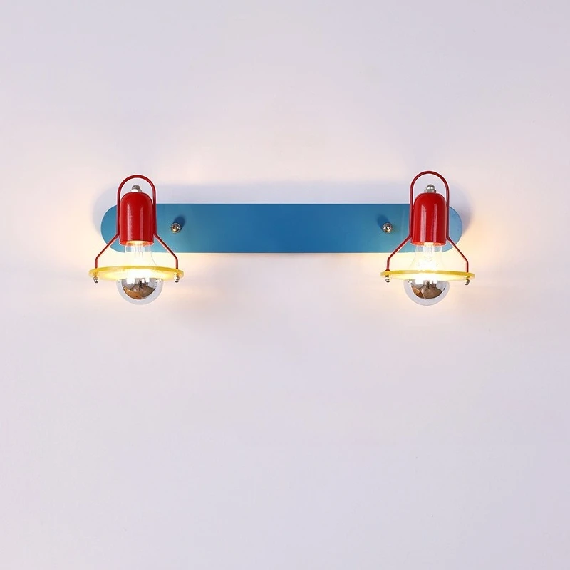 

Color children's room model room bedroom background wall mirror front wall lamp