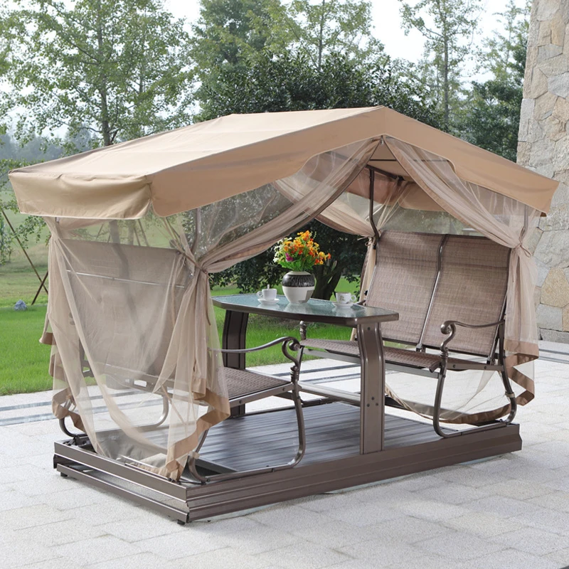 Factory Direct 2026 Outdoor Powered Leisure Rocking Chair Four-Seater Rattan Swing Chair Garden Terrace Balcony Modern