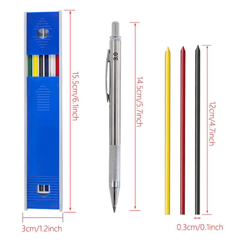 3.0mm Metal Mechanical Pencil Non-Slip Pencil Deep-Hole Marker Pencil School Office Writing Erasable Stationery