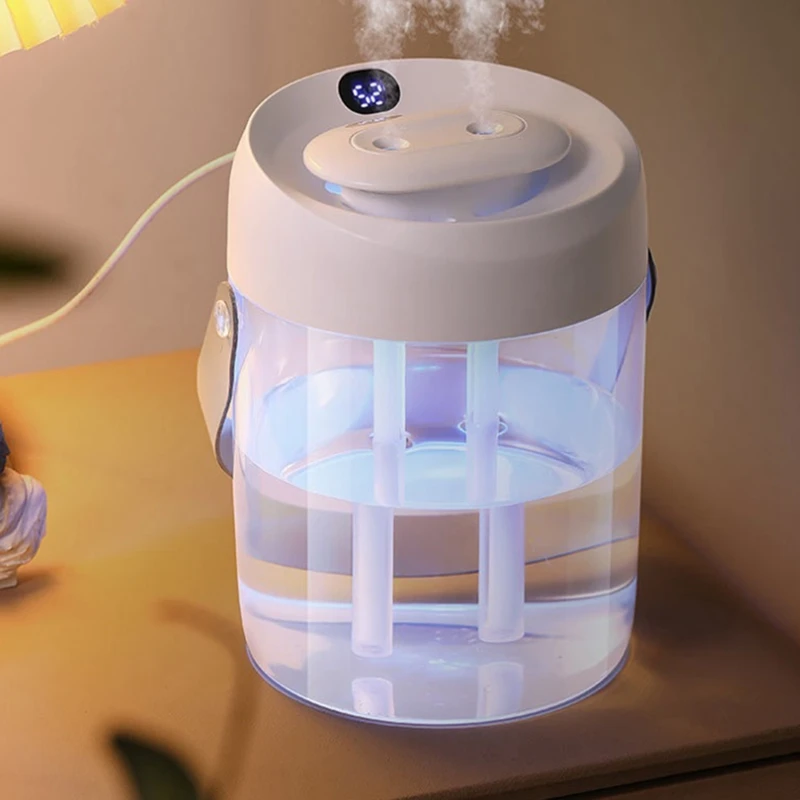 1 PCS 2L Double Nozzle Humidifier Office Desktop Portable Air Atomizer USB Chargeable Digital Display Humidification Nebulizer