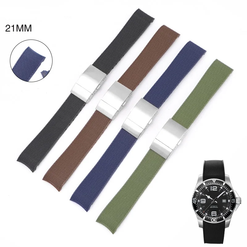 

21mm Watch Strap for Longines Conquest L3.742 642 781 782 Series Top Quality Rubber Bracelet with Folding Clasp Sport Watch Band