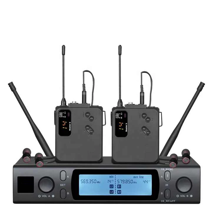 Pro Audio IEM UHF In-Ear Monitoring System 2-Channel Wireless Vocal Stage Instrument Headset Dynamic XLR Metal Plastic