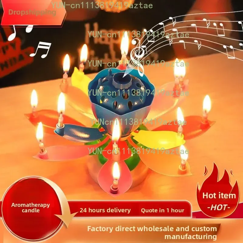 Romantic Happy Birthday Musical Candle Lotus Design with Magic Play for Birthday Cakes