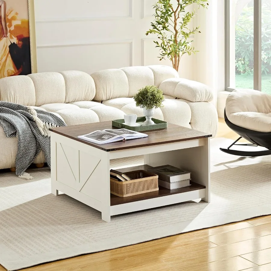 

Журнальный столик в фермерском доме для гостиной, деревянный квадратный дизайн с античной белой отделкой, идеально подходит для уютных гостиных, 31,5 Г x 3